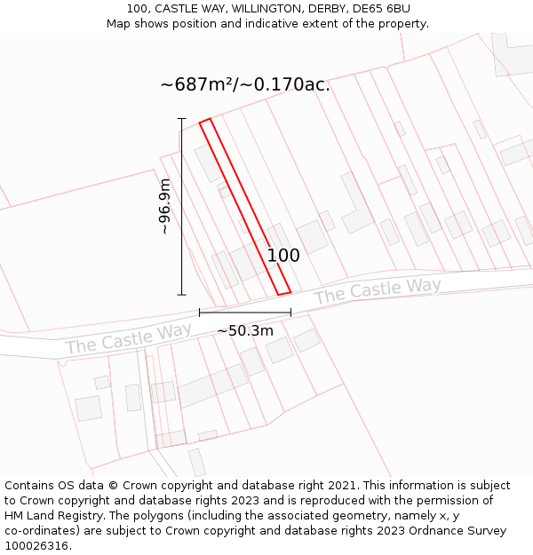 100, CASTLE WAY, WILLINGTON, DERBY, DE65 6BU: Plot and title map