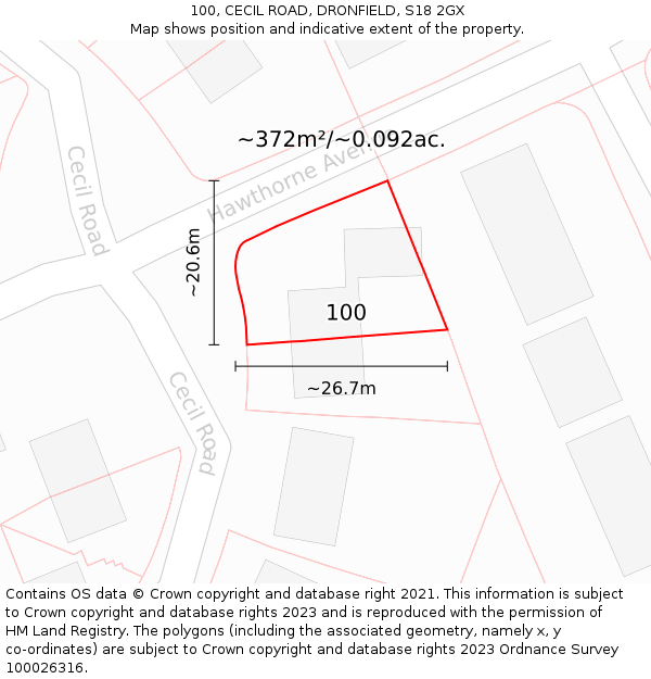 100, CECIL ROAD, DRONFIELD, S18 2GX: Plot and title map