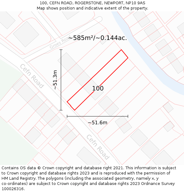 100, CEFN ROAD, ROGERSTONE, NEWPORT, NP10 9AS: Plot and title map