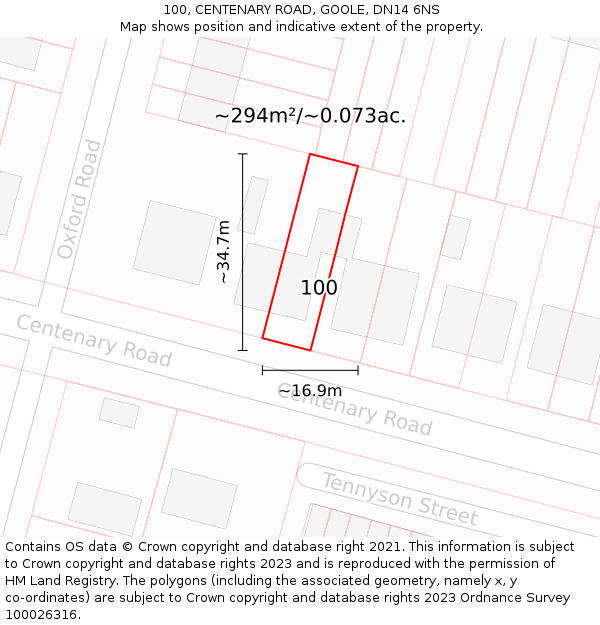 100, CENTENARY ROAD, GOOLE, DN14 6NS: Plot and title map