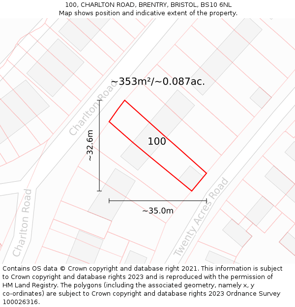 100, CHARLTON ROAD, BRENTRY, BRISTOL, BS10 6NL: Plot and title map
