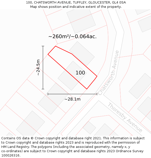 100, CHATSWORTH AVENUE, TUFFLEY, GLOUCESTER, GL4 0SA: Plot and title map