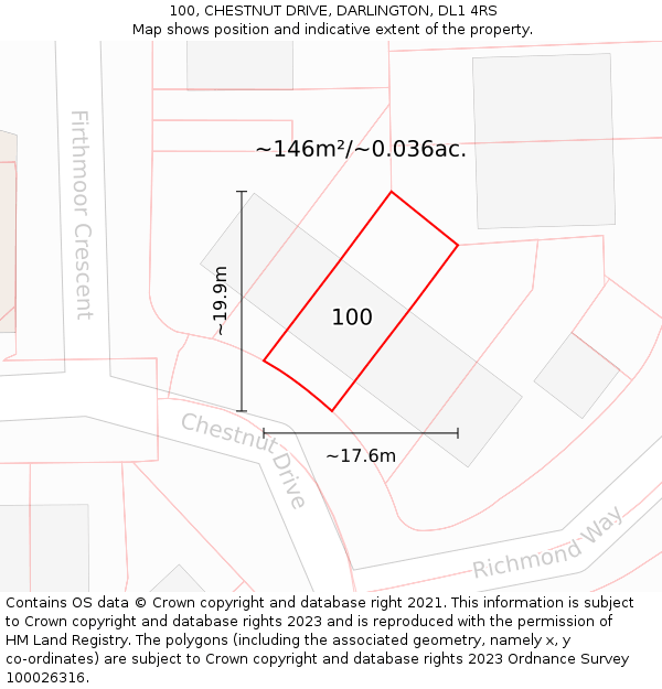 100, CHESTNUT DRIVE, DARLINGTON, DL1 4RS: Plot and title map