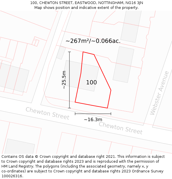 100, CHEWTON STREET, EASTWOOD, NOTTINGHAM, NG16 3JN: Plot and title map
