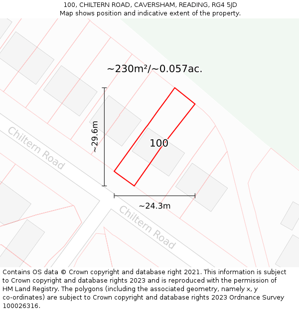 100, CHILTERN ROAD, CAVERSHAM, READING, RG4 5JD: Plot and title map