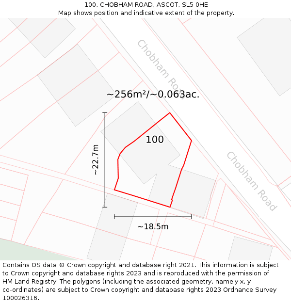 100, CHOBHAM ROAD, ASCOT, SL5 0HE: Plot and title map