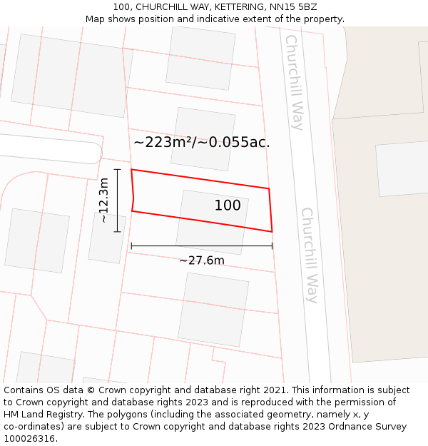 100, CHURCHILL WAY, KETTERING, NN15 5BZ: Plot and title map