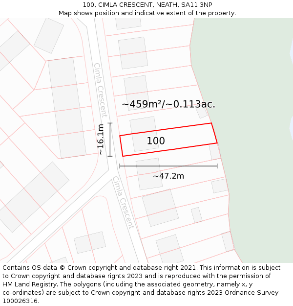 100, CIMLA CRESCENT, NEATH, SA11 3NP: Plot and title map