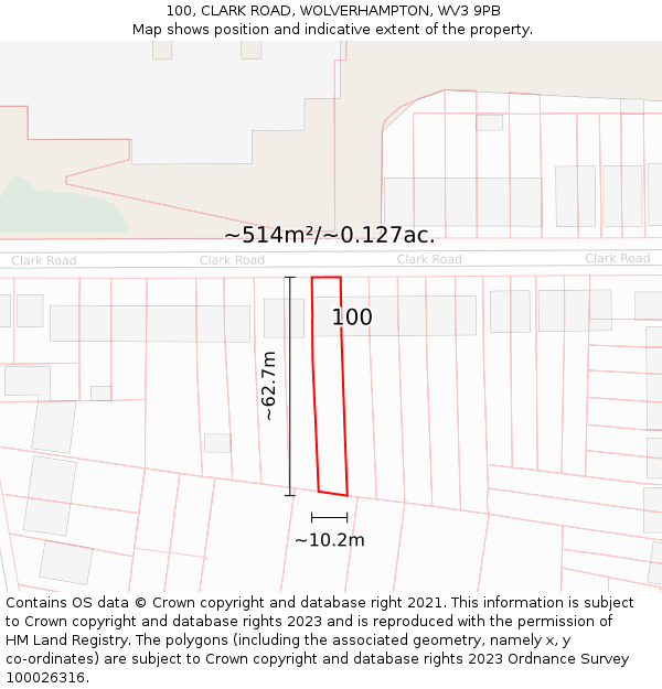 100, CLARK ROAD, WOLVERHAMPTON, WV3 9PB: Plot and title map