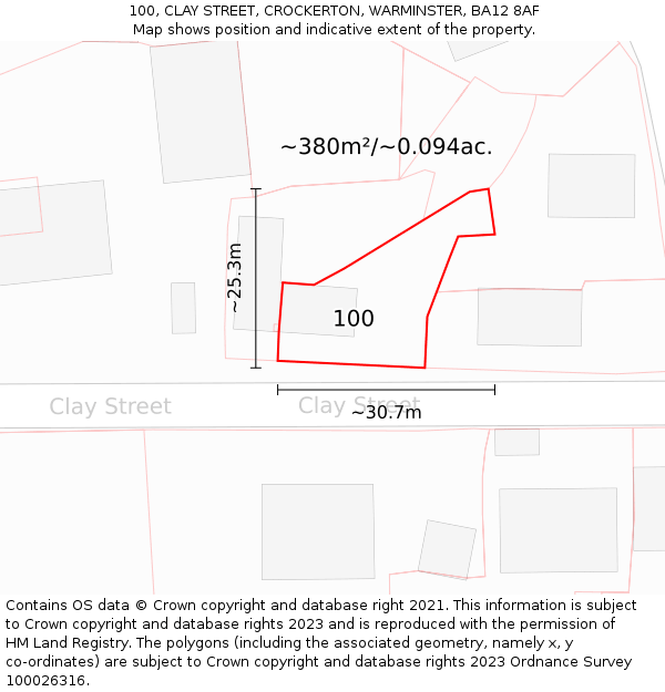100, CLAY STREET, CROCKERTON, WARMINSTER, BA12 8AF: Plot and title map