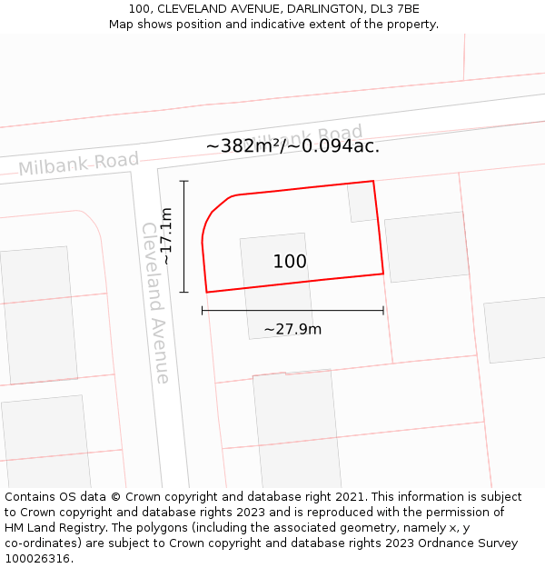 100, CLEVELAND AVENUE, DARLINGTON, DL3 7BE: Plot and title map