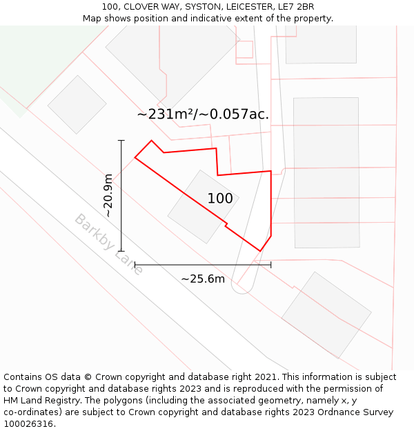 100, CLOVER WAY, SYSTON, LEICESTER, LE7 2BR: Plot and title map