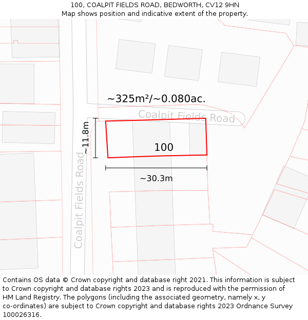 100, COALPIT FIELDS ROAD, BEDWORTH, CV12 9HN: Plot and title map