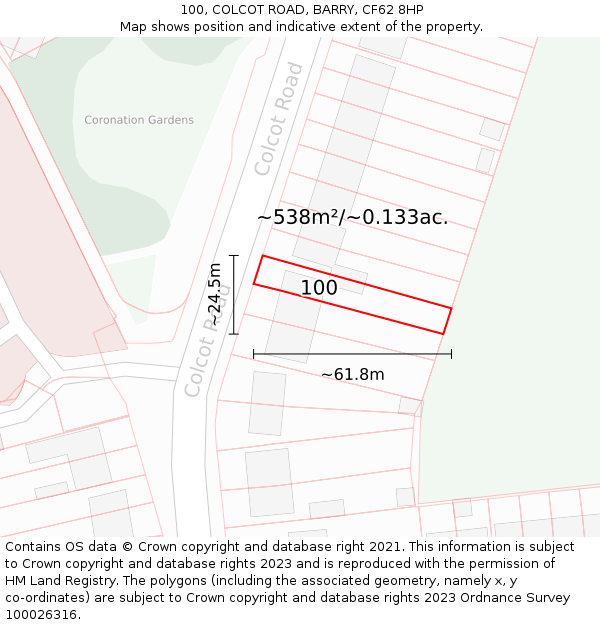 100, COLCOT ROAD, BARRY, CF62 8HP: Plot and title map