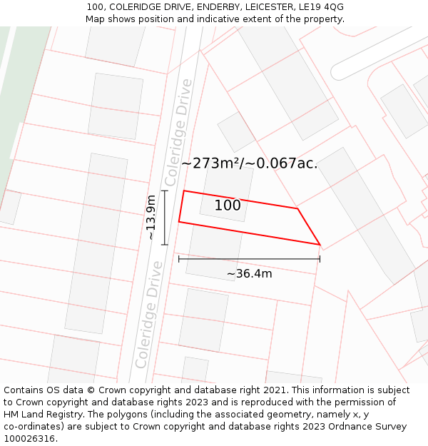 100, COLERIDGE DRIVE, ENDERBY, LEICESTER, LE19 4QG: Plot and title map
