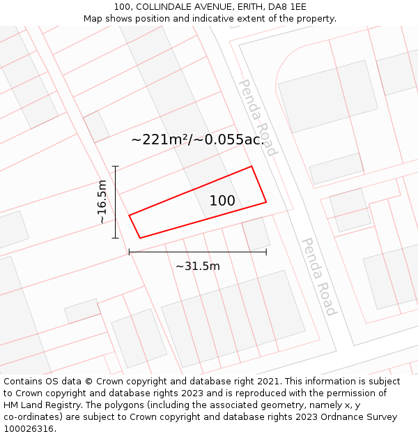 100, COLLINDALE AVENUE, ERITH, DA8 1EE: Plot and title map