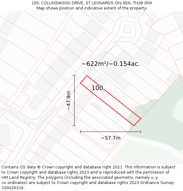 100, COLLINSWOOD DRIVE, ST LEONARDS-ON-SEA, TN38 0NX: Plot and title map