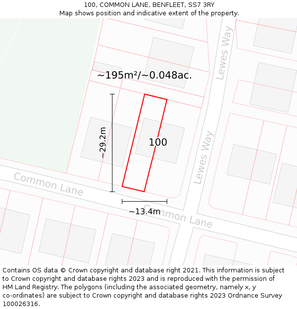 100, COMMON LANE, BENFLEET, SS7 3RY: Plot and title map