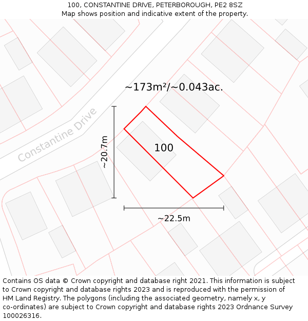100, CONSTANTINE DRIVE, PETERBOROUGH, PE2 8SZ: Plot and title map