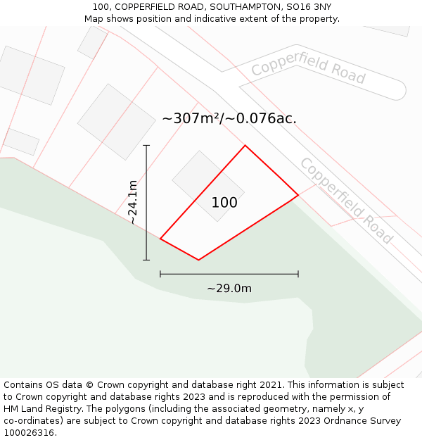 100, COPPERFIELD ROAD, SOUTHAMPTON, SO16 3NY: Plot and title map