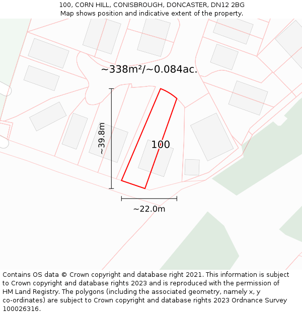 100, CORN HILL, CONISBROUGH, DONCASTER, DN12 2BG: Plot and title map