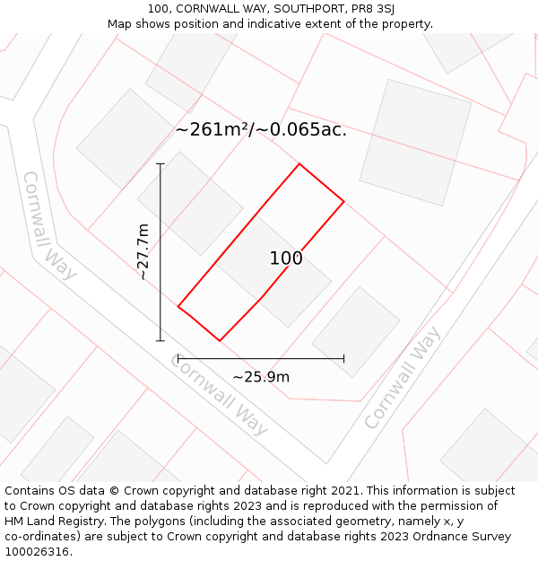 100, CORNWALL WAY, SOUTHPORT, PR8 3SJ: Plot and title map