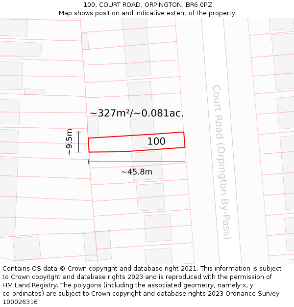 100, COURT ROAD, ORPINGTON, BR6 0PZ: Plot and title map