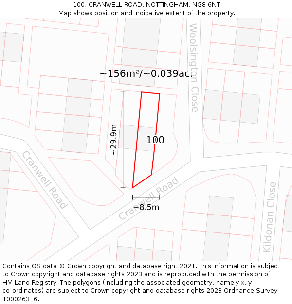 100, CRANWELL ROAD, NOTTINGHAM, NG8 6NT: Plot and title map