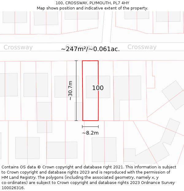 100, CROSSWAY, PLYMOUTH, PL7 4HY: Plot and title map