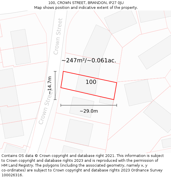 100, CROWN STREET, BRANDON, IP27 0JU: Plot and title map