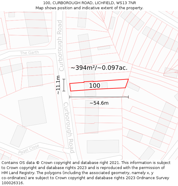 100, CURBOROUGH ROAD, LICHFIELD, WS13 7NR: Plot and title map