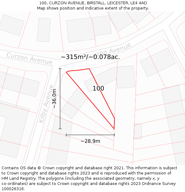100, CURZON AVENUE, BIRSTALL, LEICESTER, LE4 4AD: Plot and title map
