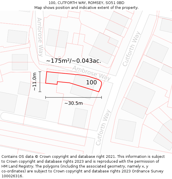 100, CUTFORTH WAY, ROMSEY, SO51 0BD: Plot and title map
