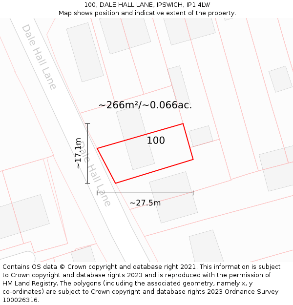 100, DALE HALL LANE, IPSWICH, IP1 4LW: Plot and title map