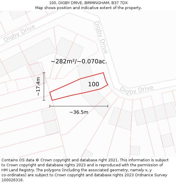100, DIGBY DRIVE, BIRMINGHAM, B37 7DX: Plot and title map