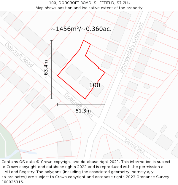 100, DOBCROFT ROAD, SHEFFIELD, S7 2LU: Plot and title map