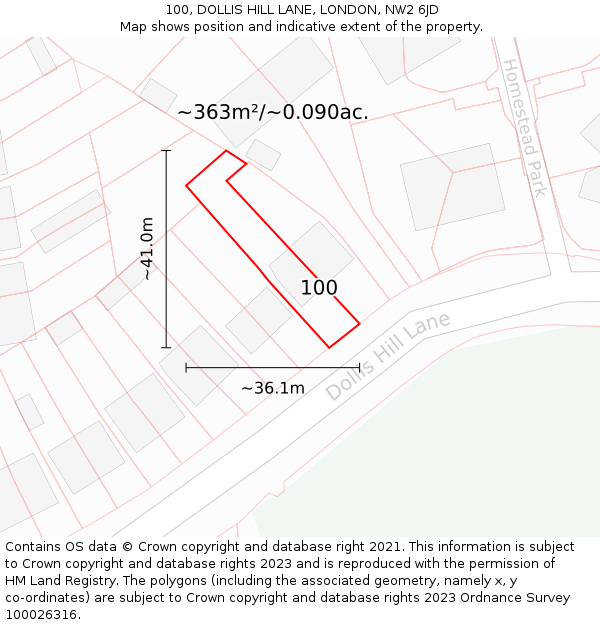 100, DOLLIS HILL LANE, LONDON, NW2 6JD: Plot and title map