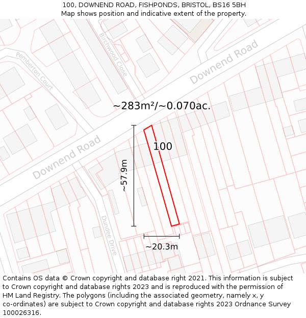 100, DOWNEND ROAD, FISHPONDS, BRISTOL, BS16 5BH: Plot and title map