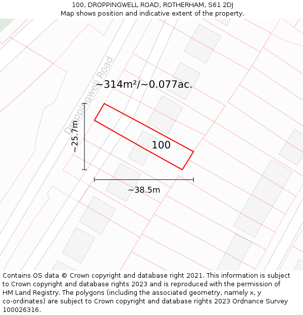 100, DROPPINGWELL ROAD, ROTHERHAM, S61 2DJ: Plot and title map