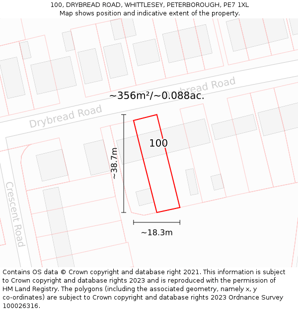 100, DRYBREAD ROAD, WHITTLESEY, PETERBOROUGH, PE7 1XL: Plot and title map