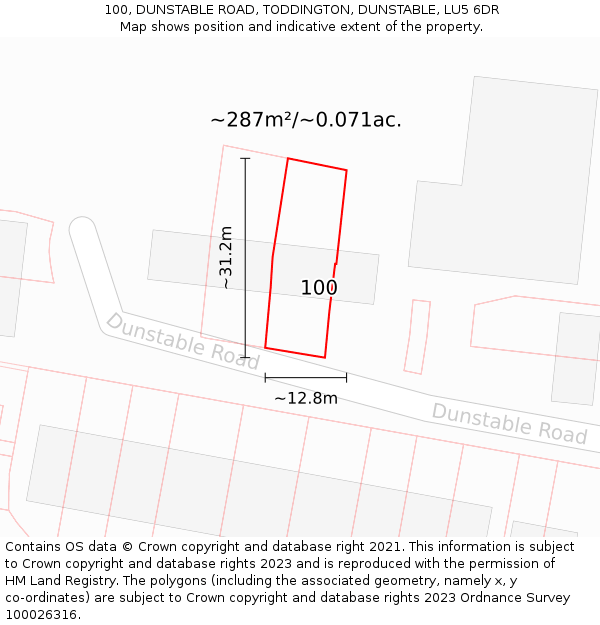 100, DUNSTABLE ROAD, TODDINGTON, DUNSTABLE, LU5 6DR: Plot and title map