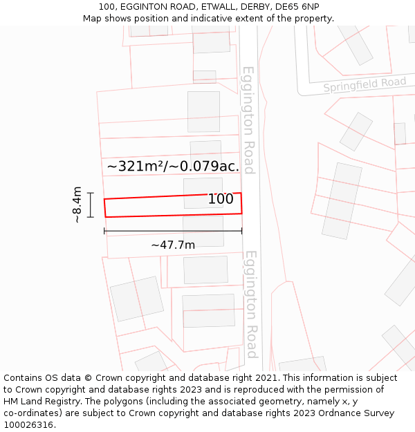 100, EGGINTON ROAD, ETWALL, DERBY, DE65 6NP: Plot and title map