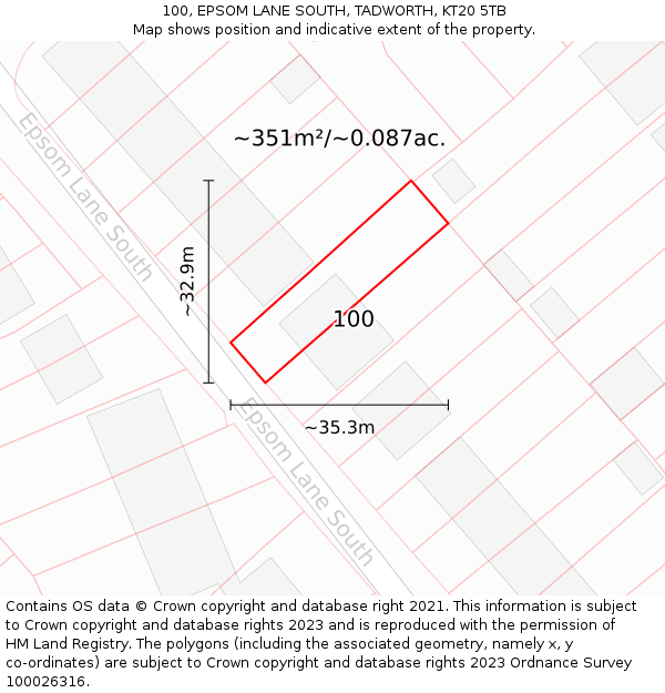 100, EPSOM LANE SOUTH, TADWORTH, KT20 5TB: Plot and title map