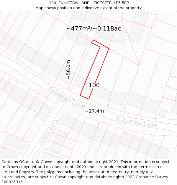 100, EVINGTON LANE, LEICESTER, LE5 5PP: Plot and title map