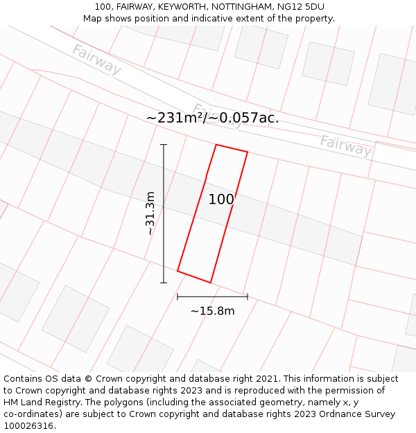100, FAIRWAY, KEYWORTH, NOTTINGHAM, NG12 5DU: Plot and title map