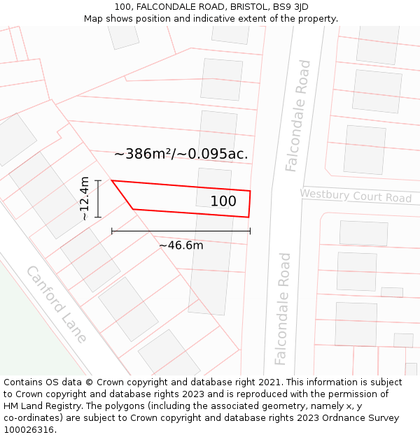 100, FALCONDALE ROAD, BRISTOL, BS9 3JD: Plot and title map