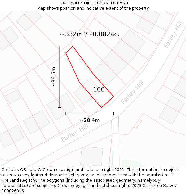 100, FARLEY HILL, LUTON, LU1 5NR: Plot and title map