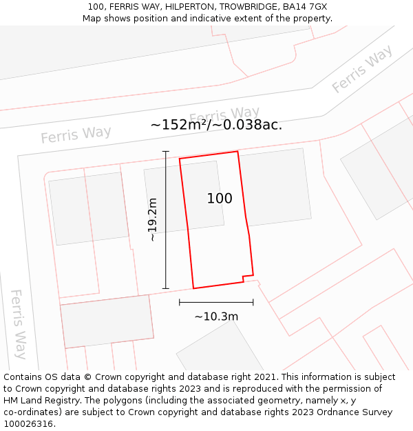 100, FERRIS WAY, HILPERTON, TROWBRIDGE, BA14 7GX: Plot and title map