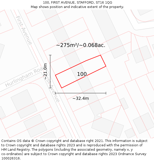 100, FIRST AVENUE, STAFFORD, ST16 1QG: Plot and title map
