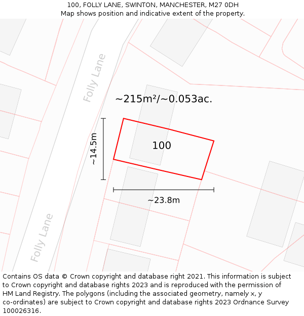 100, FOLLY LANE, SWINTON, MANCHESTER, M27 0DH: Plot and title map